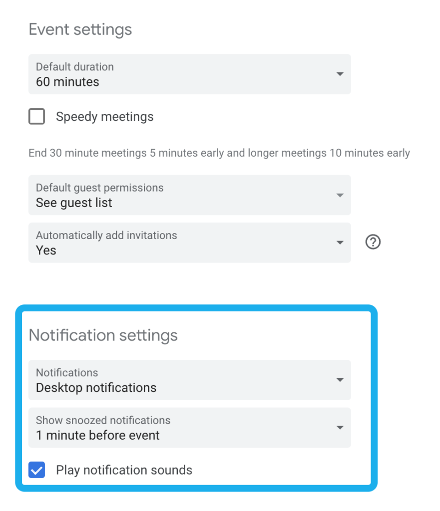 GCal Notification Settings